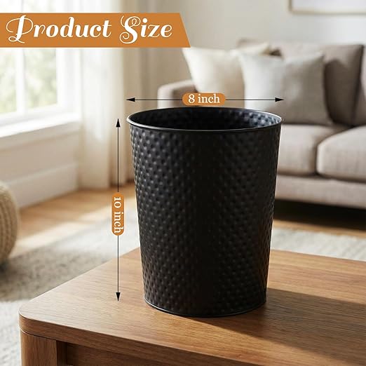 Suclain 2 Pcs Black Copper Trash Can-Handcrafted Hammered Metal Wastebasket Modern Decorative Garbage Can 6 Liters Round Trash Bin for Bathroom Bedroom Kitchen Office
