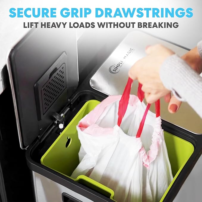 Simpli-Magic 8 Gallon Drawstring Trash Bags Code A 120 Pack – Tall Kitchen Garbage Bags Custom Made with Premium Materials (White)
