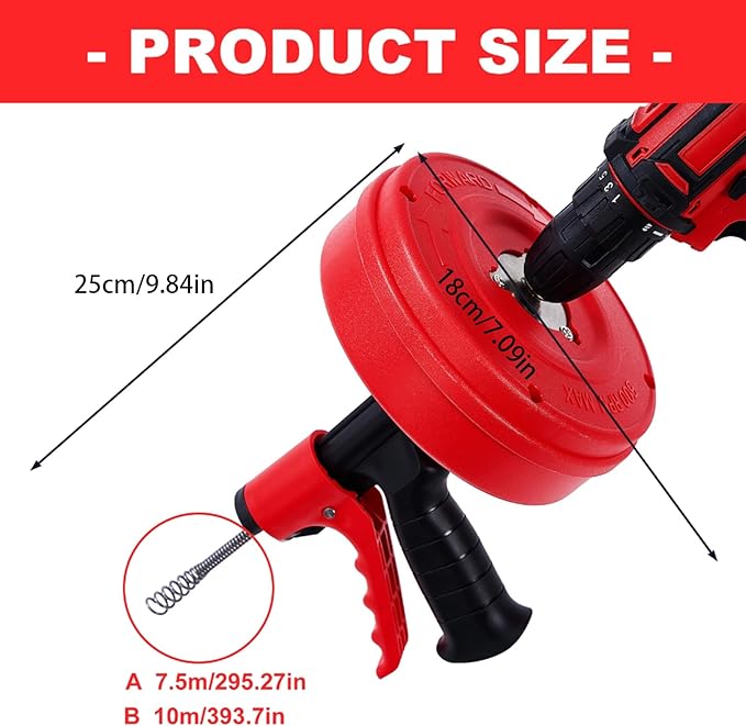 Pack of 1 Mild Steel Drain Drill Set Heat Dealt with Gauntlets 25FT Length Permanent for Unclogging Conduits Electric Unclogger Set