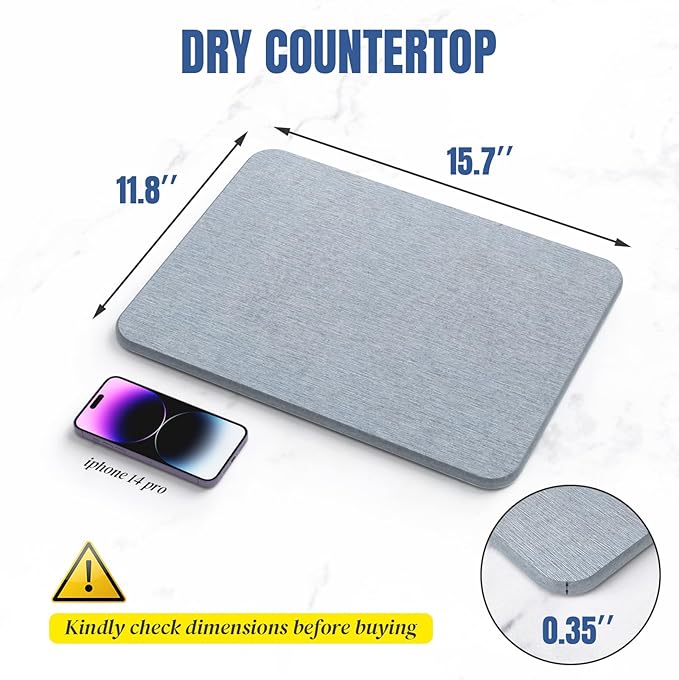 Quick Dry Stone Drying Mat for Kitchen Counter Water-Absorbent Diatomaceous Dish Drying Mats Multi-Purpose Stone Drying Tray for Cups Dishes Bottles