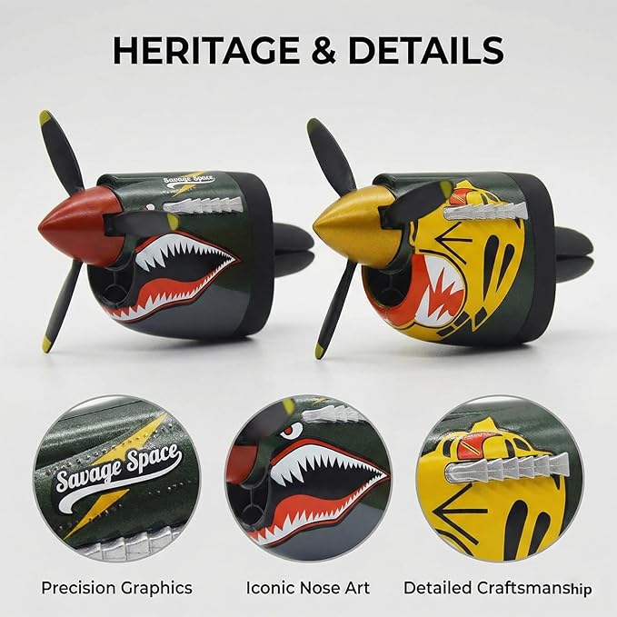 P-40 Warhawk Car Air Freshener with Spinning Propeller - Vent Clip Dashboard Decor for Men Long Lasting Odor Eliminator &amp Aviation Gift (1pcs-tiger)