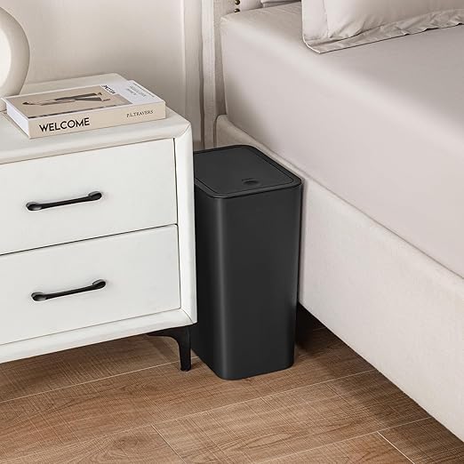 TIPGO Bathroom Trash Can with Lid 4 Gallon / 15 Liter Small Garbage Can Press Top Bin Plastic Wastebasket with Pop-Up Lid for Bedroom Living Room Office (Black)