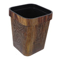 Square Trash Can with Faux Wood Grain Lidless Plastic Wastebasket with Removable Press Ring for Office Bedroom Kitchen Space-Saving Reusable Garbage Bin for Home and Farmhouse