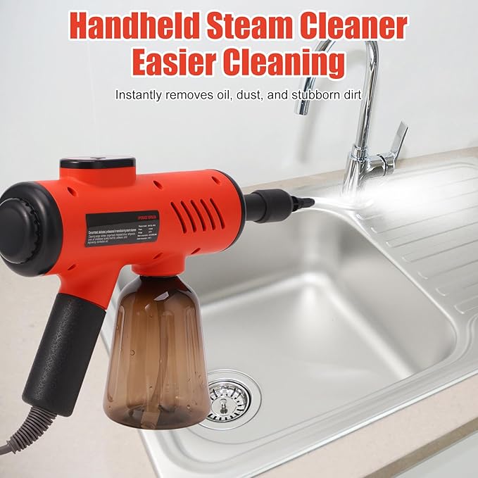 Fockety Handheld Steam Cleaner 1200W 13s Heat up Pressurized Portable Steamer with 8pcs Accessories Multi Surface Steam Cleaner for Cleaning Car Bathroom Upholstery Grout (Red US Plug 110V)