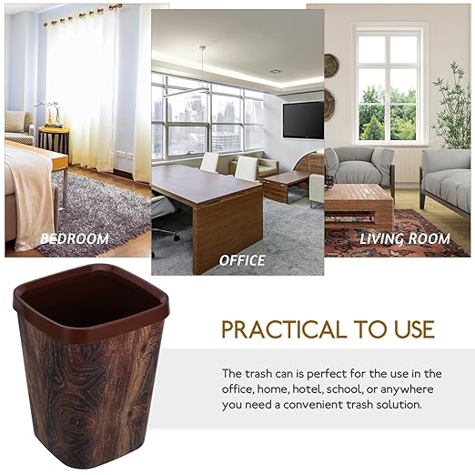 Indoor Wastebasket Imitation Wood Grain Finish Trash Can for Home Office Bathroom and Kitchen Efficient Square Garbage Bin for Compact Spaces