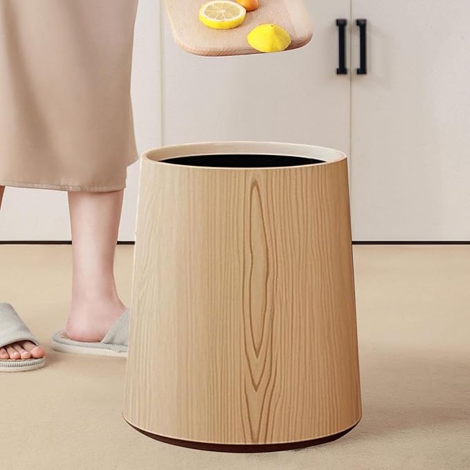 Trash Bin Wastebasket Removable Inner Portable Modern Paper Basket Bathroom Trash Can for Office Laundry Kitchen Restroom M Wood