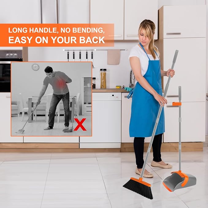 Broom and Dustpan Set Large Broom with Dustpan Combo Set 55 Long Handle Heavy Duty Industrial Dust pan Set for Classroom Lobby Home