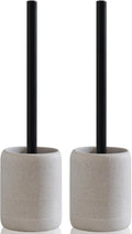 Toilet Brush and Holder Set 2 PCS Decorative Toilet Bowl Brush and Holder Set Bathroom Aceessories Toilet Scrubber Brush Set with Heavy-Weight Resin Base with Long Handle (Beige)