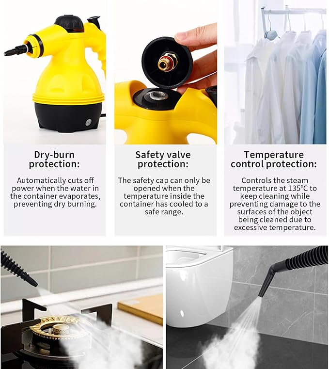 Steam Cleaner1250W Fast Heating Portable Powerful Steamer - Grout Floor Handheld Steam Cleanerfor Car Kitchen Upholstery Window Auto Dirt Grease Cleaning