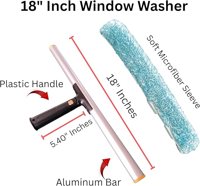 Window Squeegee 18 inch and Window Washer with Swivel Handle Professional Window Cleaning Kit Window Scrubber with Durable Aluminum T-Bar for Window Cleaning