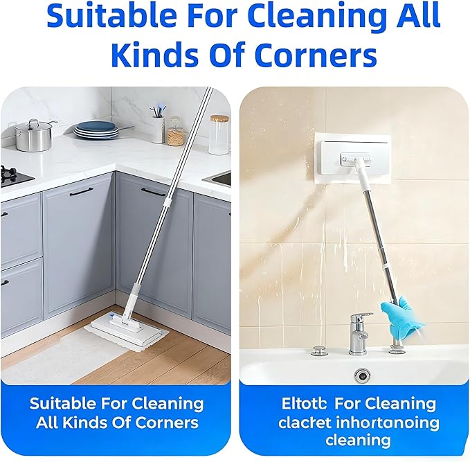 Snap Grip Mini Mop - Zero Touch No Wash Lazy Mop Compatible with Swiffer &amp Face Towels Adjustable for Wet/Dry Floors Tile Hardwood Corners (5 Reusable Cloths)