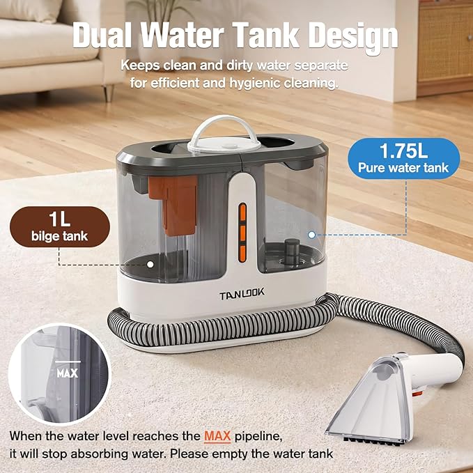 Portable Carpet Cleaner Machine with 18Kpa Powerful Suction Self-Cleaning Upholstery &amp Spot Cleaner for Pet Stains Car Couch &amp Rug with Cleaning Tools