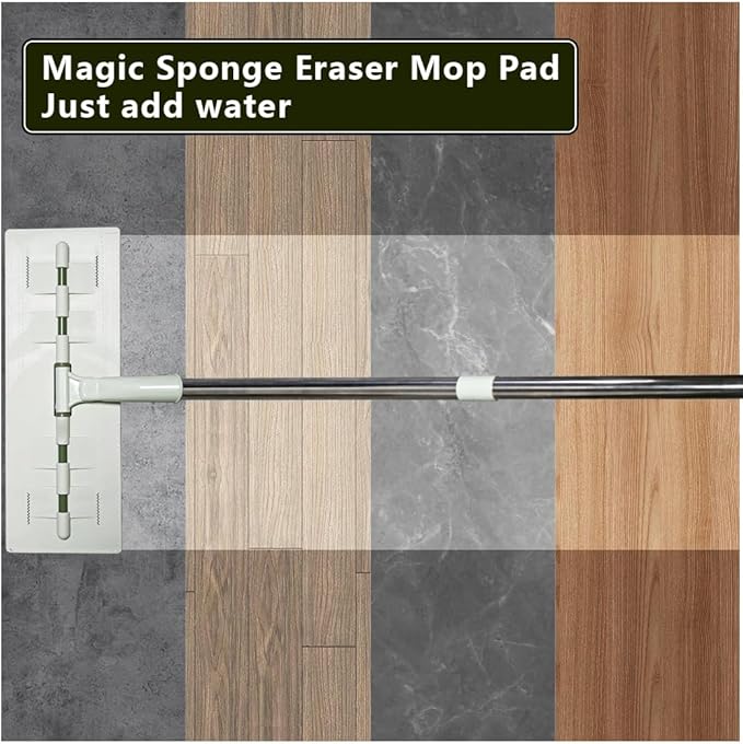 Magic Sponge Eraser Mop 60 Adjustable Mop Handle with Flexible 13 Flat Head with Microfiber Pad and Magic Sponge Eraser Pads