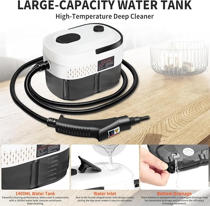 Handheld Steam Cleaner 2500W High Pressure Steam Cleaner for Home 15s Fast Heating Portable Steamer for Cleaning with 17 pcs Accessories for Dirt Grease Grout TileFloor and Car (White)