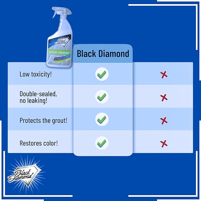 Black Diamond Ultimate Grout Cleaner: Best Cleaner for Tile Ceramic Porcelain Marble Acid-Free Safe Deep Cleaner &amp Stain Remover for Even The Dirtiest Grout. (1-Quart/1-Gallon/sm brush)