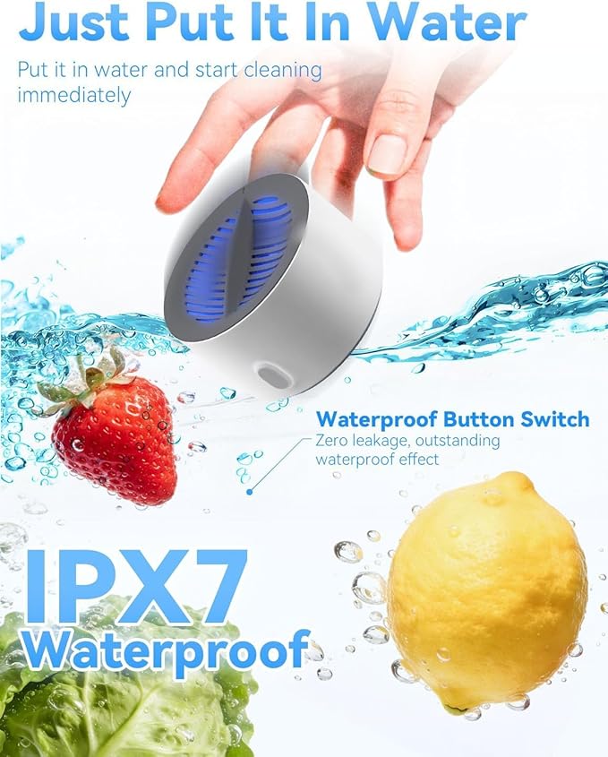 Fruit and Vegetable Washing Machine 3-Minute Clean Electrolysis Purifier Technology IPX7 Waterproof Magnetic Charging Portable Food Purifier for Veggies Seafood and Meat (2PCS)