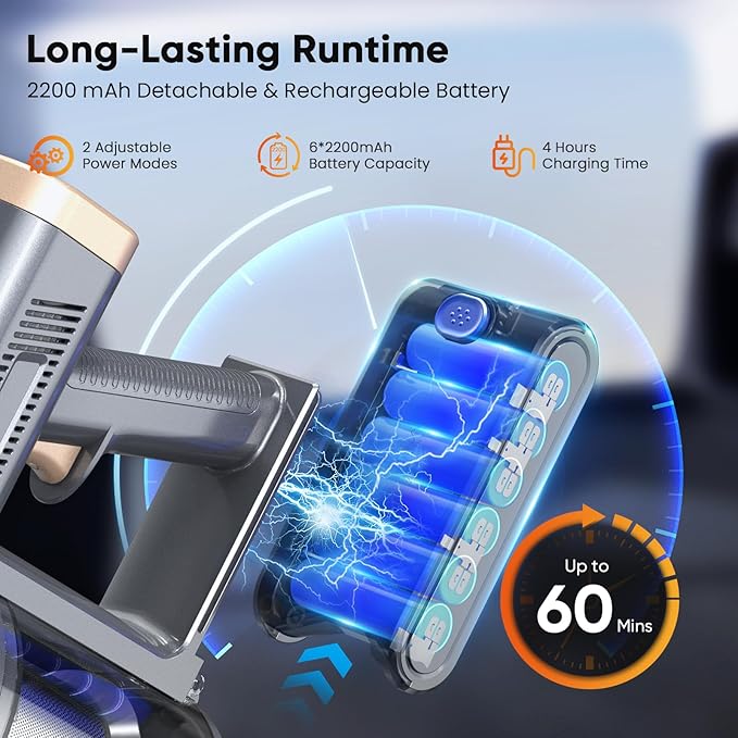N12S Cordless Vacuum Cleaner 30KPa Powerful Vacuum with 60 Mins Runtime Self-Standing LED Display Rechargeable Lightweight Handheld Vacuum Cleaners