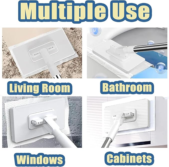 Snap Grip Mini Mop Convenient Cloth Changing Retractable Gap Dust Cleaner Flat Mops with Locking Head &amp Sweeping Cloths No Wash 40inch Handle for Multi-Surface (Mini Mop-10 Cloths)