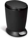 simplehuman 6 Liter / 1.6 Gallon Compact Plastic Round Bathroom Step Trash Can Black