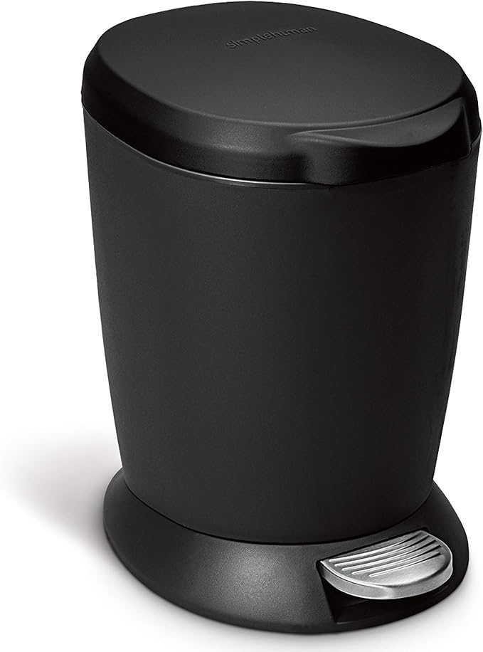 simplehuman 6 Liter / 1.6 Gallon Compact Plastic Round Bathroom Step Trash Can Black
