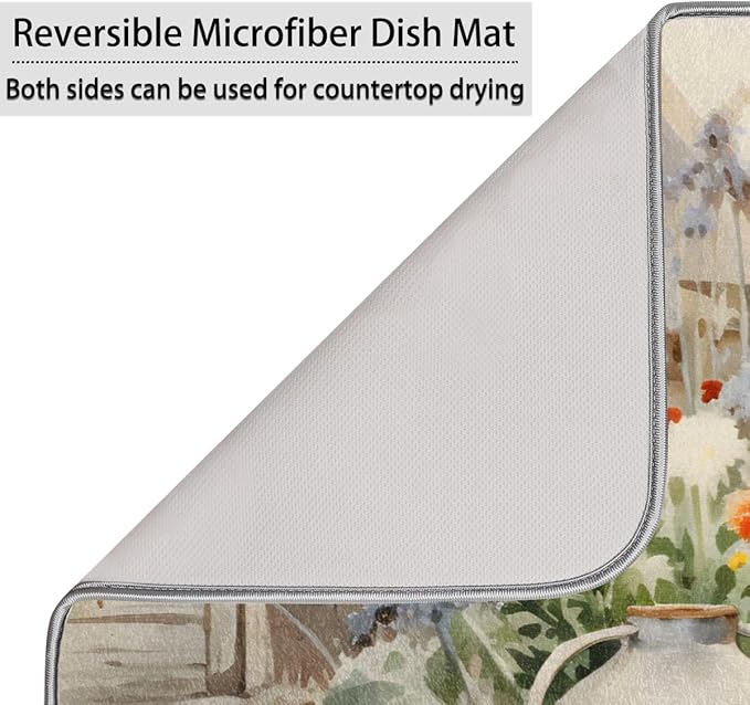 Honeybaby Dish Drying Mat Farm Chicken Hen Dish Drying Mats for Kitchen Counter Absorbent Kitchen Drying Mat Dish Rack Mat 18x24 inches