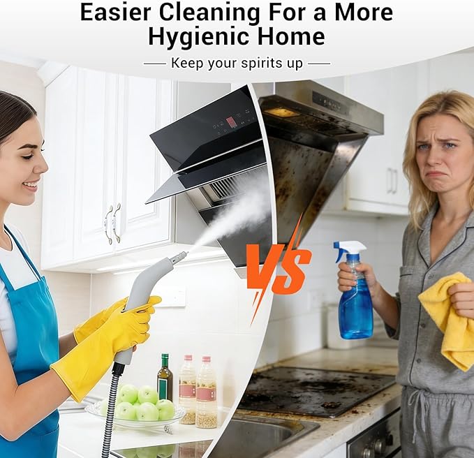 Steam Cleaner for Home - Portable Handheld Steamer for Cleaning With 15s Heat-UP 0.78 Quarts Tank9 Accessories - Clean GreaseAutomotive wheels and interior trimGrout Tile Floor Couch Carpets