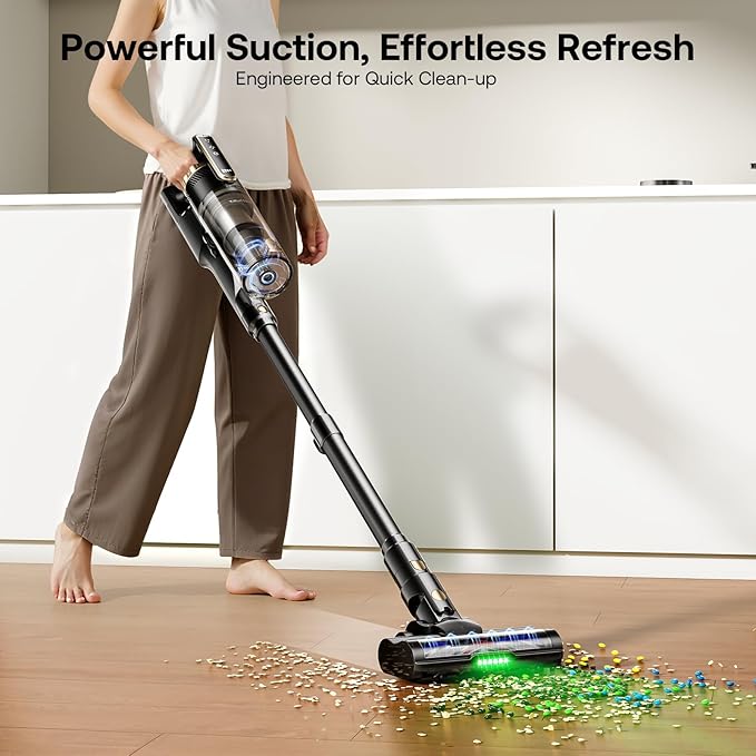 Trucozie Cordless Vacuum Cleaner Self-Standing Lightweight Stick Vacuum with 50 mins Runtime Powerful Suction Anti-Tangle Wireless Vacuum for Home Hardwood Floor Carpet Pet Hair Black