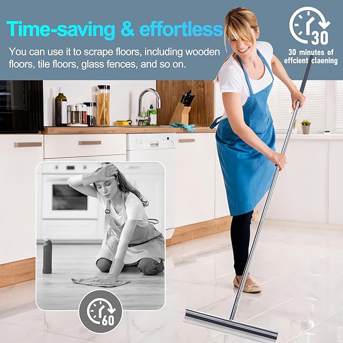 Professional Heavy-Duty Floor Squeegee 15 Wide Silicone Blade &amp 19-59 Adjustable Pole for Garage Floor Driveway Tile &amp Patio – Effortless Water Removal Rust-Proof