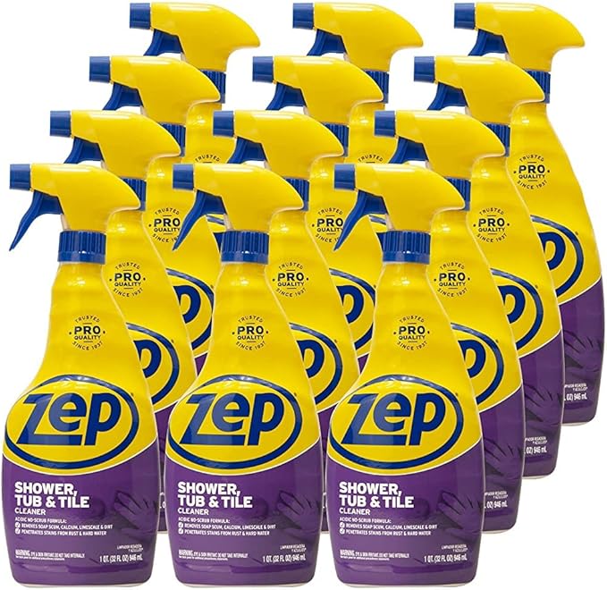Zep Shower Tub and Tile Cleaner - 32 oz (Case of 12) - ZUSTT32PF - An Acidic Scrub Free Formula To Dissolve Many Common Water-Related Bathroom Stains