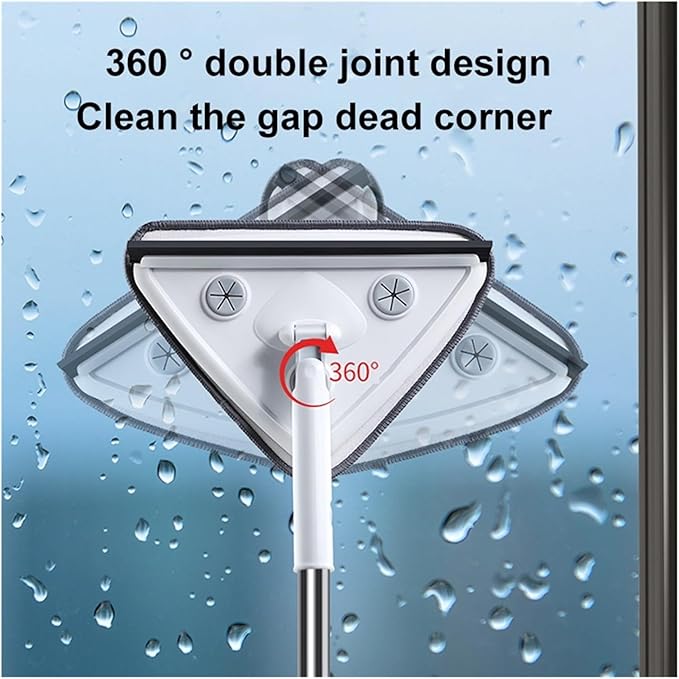 Triangle Glass Wiper Telescopic Rod Windows Cleaning Brush Window Professional Household Tool(2 cloths white 2m)