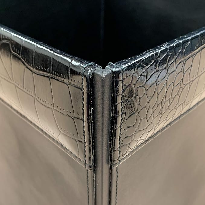 Dacasso 14 Quart Black Crocodile Embossed Leather Square Waste Basket/Trash Can - Luxury Executive Decor and Sophisticated Office Essential