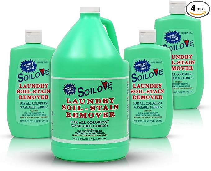 SOILOVE 16oz (3 pack) + Soilove 128oz (1 pack) Liquid Laundry Stain Remover – Powerful Triple-Acting formula Clings Penetrates and Lifts everyday tough stains - Prewash for Clothes