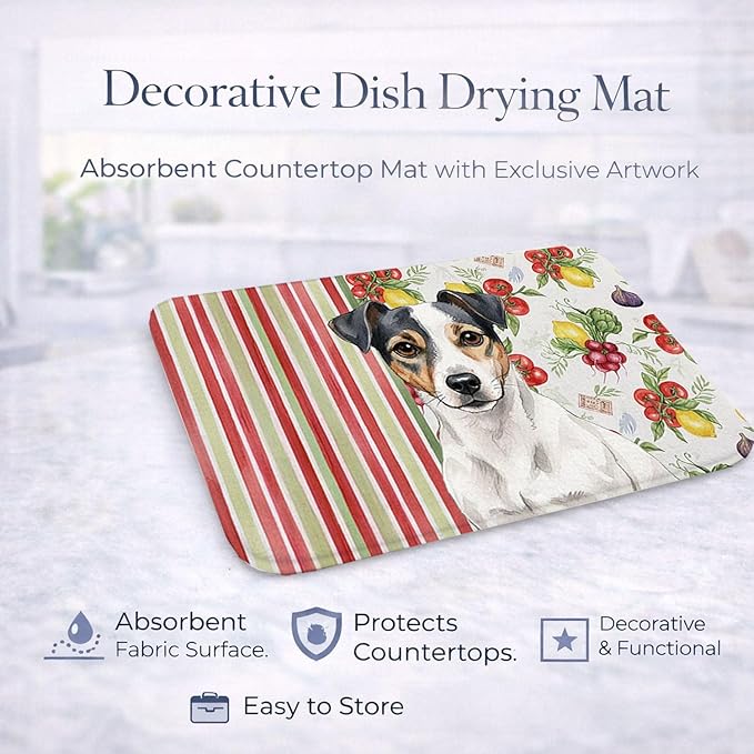 Caroline's Treasures White and Black Jack Russell Terrier Vegetables Dish Drying Mat Absorbent Dish Drying Mat Pad for Kitchen Counter Dish Drainer Mat for Countertop 14 x 21 Multicolor