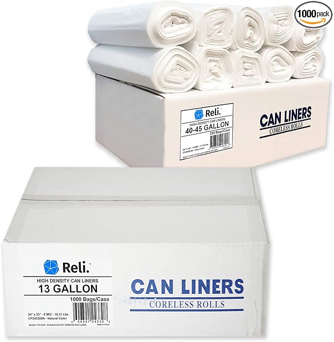 Reli. 13 Gal Trash Bags (1000 Bags) &amp 40-45 Gal Trash Bags (250 Bags)