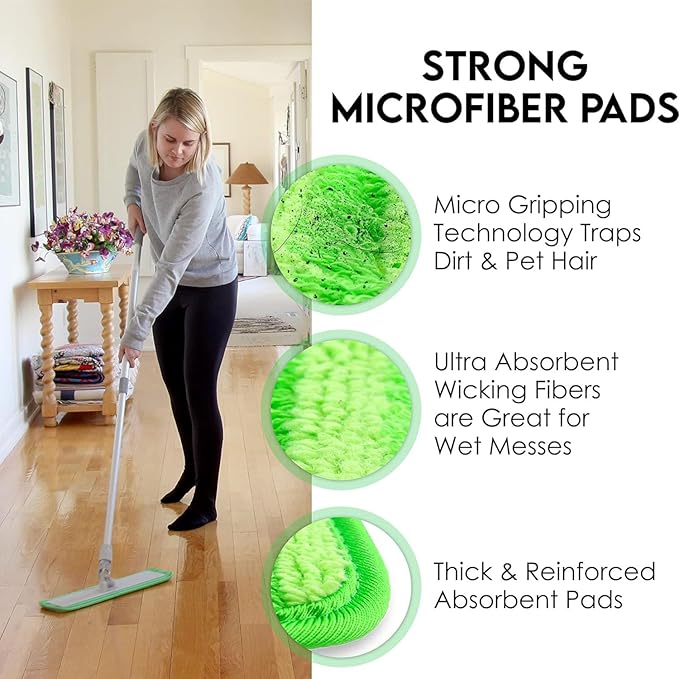 Mop Floor Cleaning System 18-inch Dust Mop with 4 Reusable Pads for Hardwood and Tile 360-Spin Floor Mop Head &amp Extendable Handle Household Cleaning Tools
