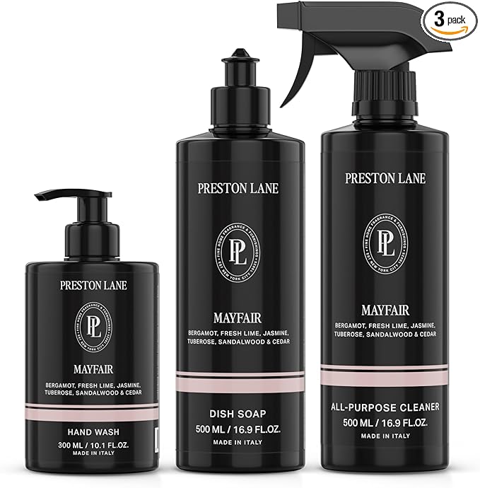 Preston Lane Luxury Kitchen Set – Hand Wash Dish Soap &amp All-Purpose Cleaner | Plant-Powered Cleaning Essentials Bundle with Fine Italian Fragrance Mayfair Scent