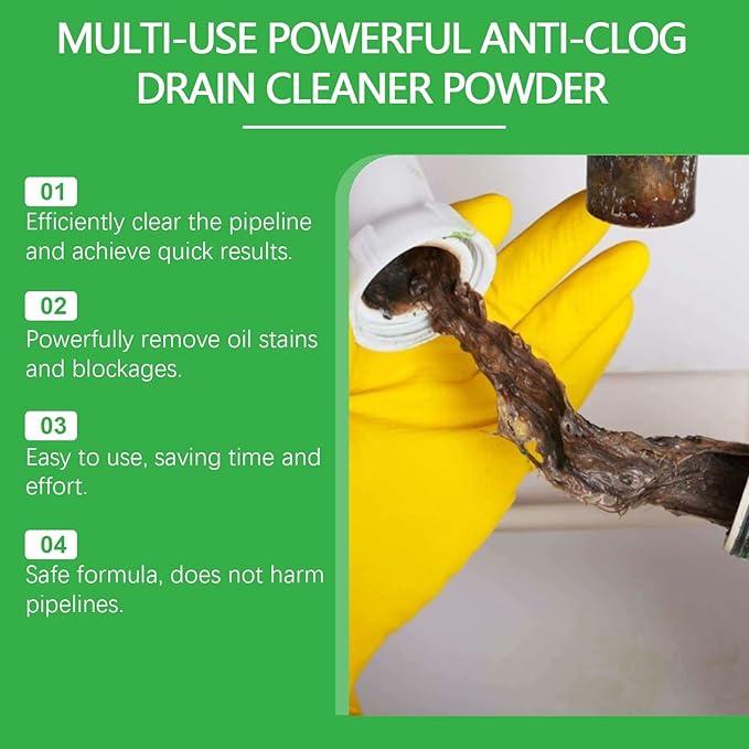 Pipe Unclogging Cleaning Powder - Dissolve Hair Grease &amp Food Residue Clogs Deep Clean Drains &amp Eliminate Odors(1PCS)