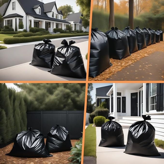 100 packs-Large 55-60 Gallon Heavy Duty Trash Can Bags|2 Mil |Black Thickened/Plastic Bag-Kitchen&ampYardBuildingOutdoorHotel Property-Made in the USA