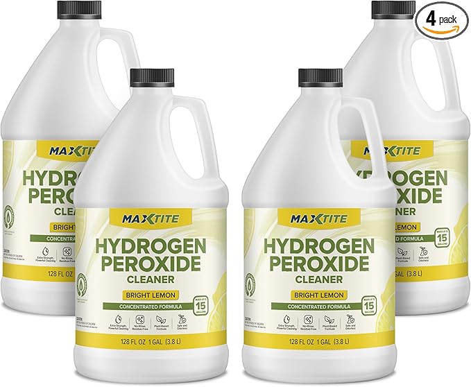 MAXTITE Ultra-Concentrated Hydrogen Peroxide Cleaner - Bright Lemon Scent 1 Gallon 4 Pack - Universal Cleaner for Home Surfaces Glass &amp Carpet (Dilution Required)