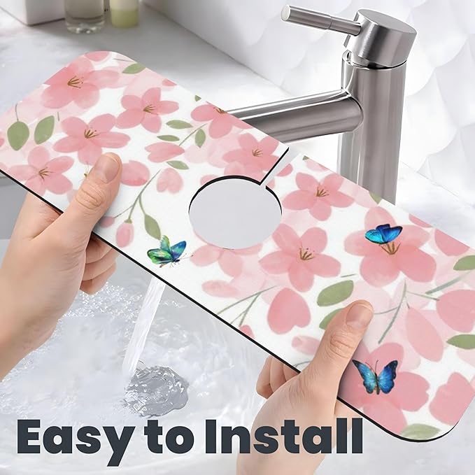 Flowers Black Cat Butterfly Dish Drying Mat for Kitchen Counter 18x24 Microfiber Absorbent Fast Dry Mat 2Pcs Dish Mat Faucet Mats Sets Large Drying Kitchen Mat Kitchen Drying Pad Coffee Bar Decor