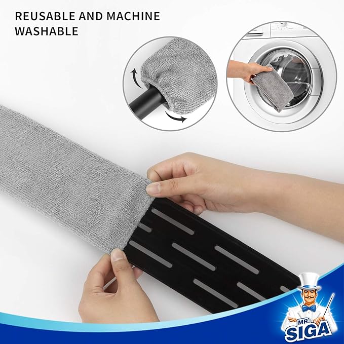 MR.SIGA Flexible Microfiber Long Duster for Gap Cleaning Stainless Steel Adjustable Handle Washable Gap Cleaning Duster Gray
