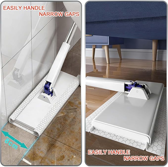 Snap Grip Mini Mop with 5 Reusable Cloths No Wash Zero Touch Disposable Lazy Mop Retractable Gap Dust Cleaner Flat Mops with Locking Head Dry Wet Pads for Floor Hardwood Kitchen Wall (107×16×8cm)