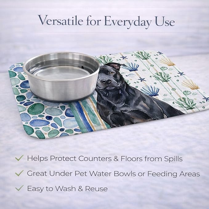 Caroline's Treasures Black American Staffordshire Terrier Coastal Sea Glass Dish Drying Mat Absorbent Dish Drying Mat Pad for Kitchen Counter Dish Drainer Mat for Countertop 14 x 21 Multicolor