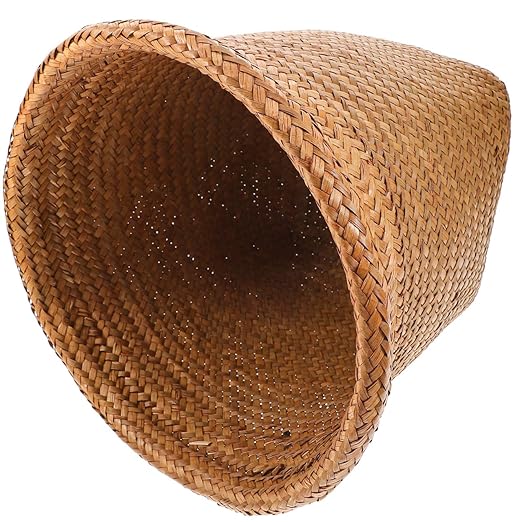 Healifty Hand Woven Straw Wastebasket Medium Rustproof Household Waste Can for Living Bedroom Office Open Top Rubbish Container with Stable Frame and Smooth Edges Random Color