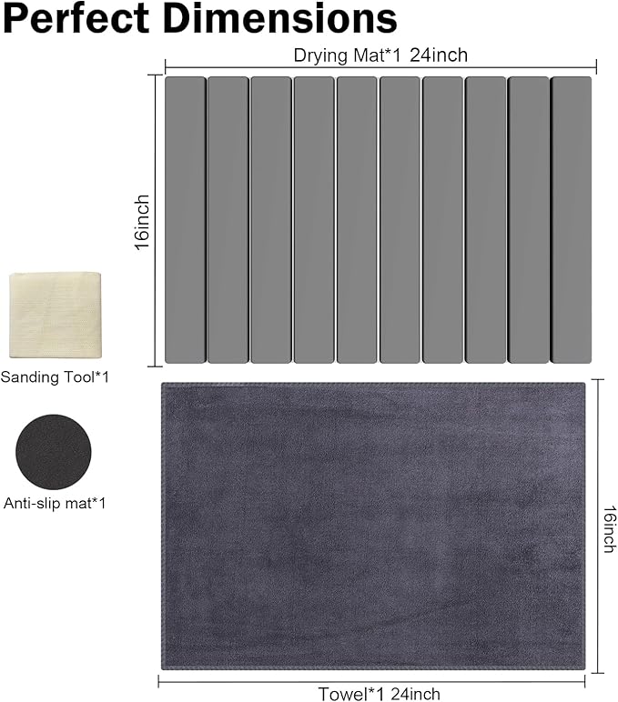 Stone Dish Drying Mat for Kitchen Counter24(L)×16(W) Collapsible Fast-Drying Diatomaceous Earth Mats with Towel Sanding ToolVersatile Stone Drying Mats for Cups Dishes Bottles