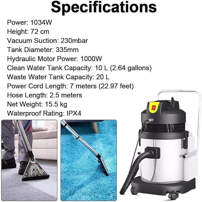 Professional Carpet &amp Upholstery Cleaner Machine Portable Spray Extraction System with Strong Suction Large Tanks &amp 6 Tools Suitable for Commercial and Home Deep Cleaning Needs 20L