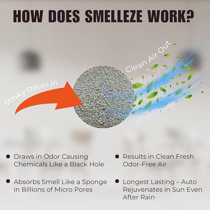 SMELLEZE Natural Ash Tray Smell Remover Deodorizer: 2 lb. Granules Rid Unwanted Air Odors