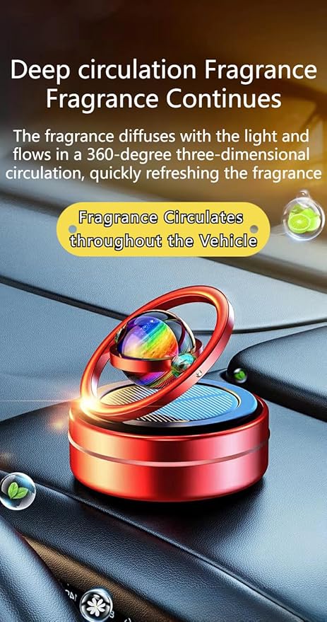 Rotating Car Air Freshener Solar Floating Planet Stocking Stuffers Car Perfume Aromatherapy Diffuser Car Interior Decoration Accessories Diffuser for Car Office Home (Red)