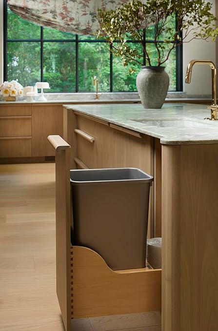 Rev-A-Shelf Pullout Trash Can for Kitchen Cabinet Single 50 Qt Bin with 12 Wood Frame - Large Garbage Bin Container for Home Waste Storage and Recycling