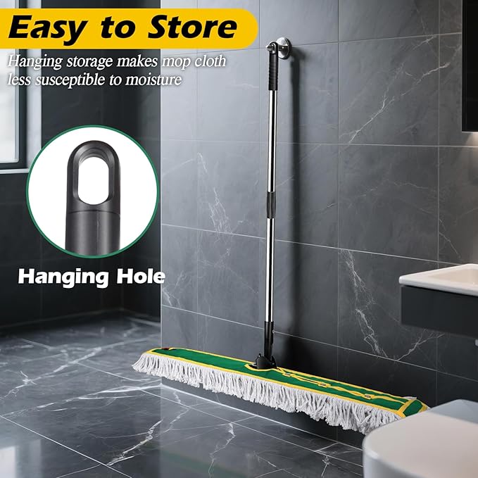 42 Commercial Dust Mop for Floor Cleaning MASTERTOP Large Flat Mop with Long Handle Sweeping Broom with 2 Different Mops Pads Industrial Mop for Hardwood Tile Gym Office Mall Warehouse